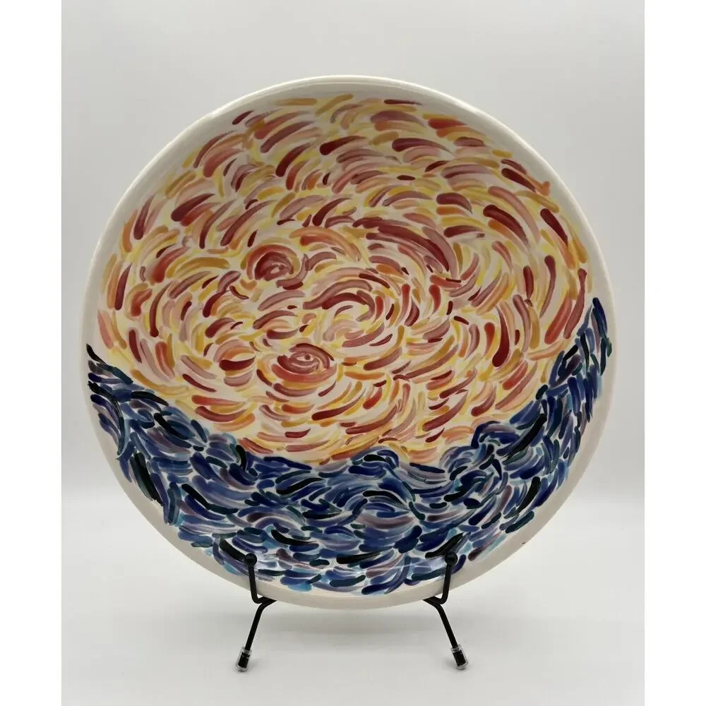 Vintage Hand Painted Art Pottery 11” Plate Vincent Van Gogh Style Signed Krisja